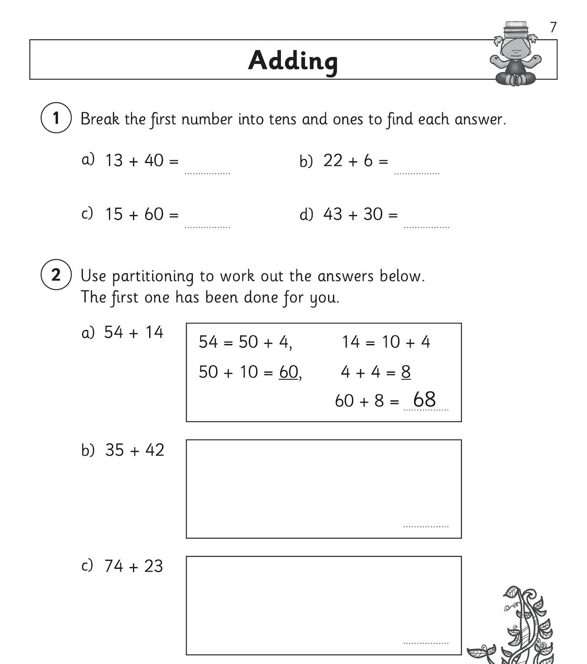 Sample addition and subtraction practice page from the Year 2 Maths Workout Book
