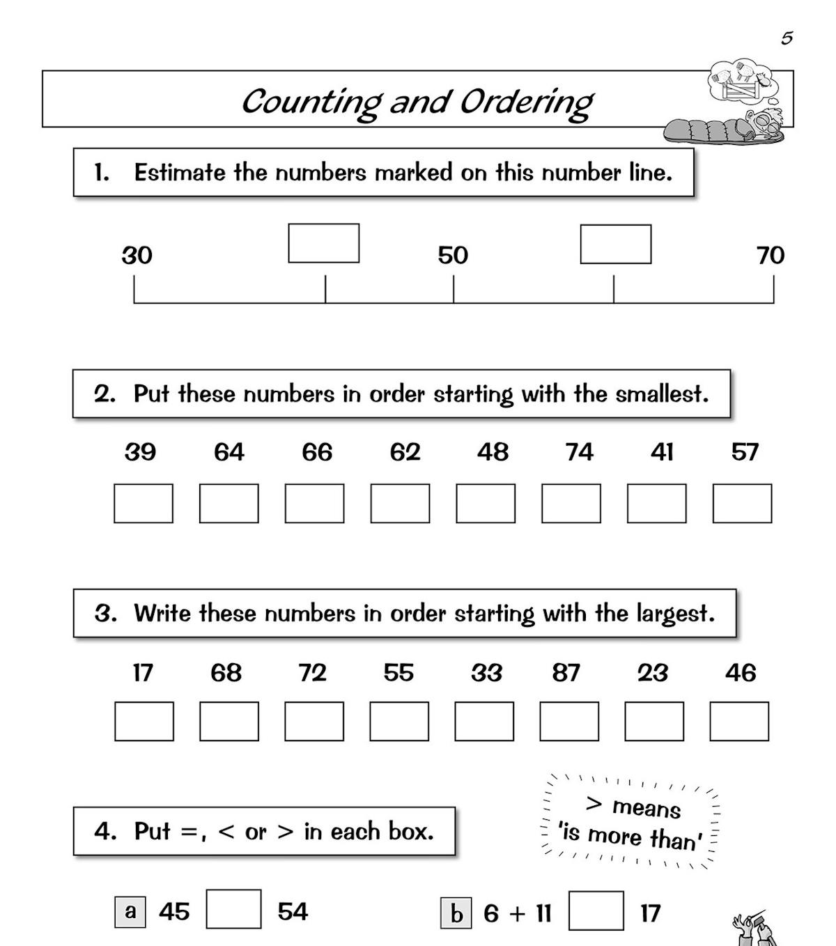 Inside pages showing counting and ordering exercises from the Year 2 Maths Workout Book