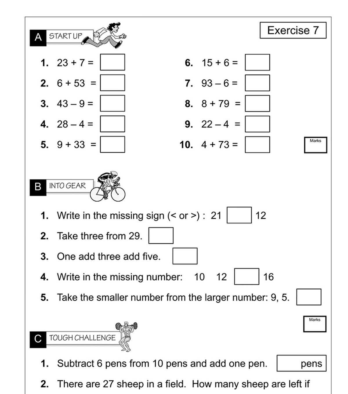 Mental maths workout exercises showing varied addition and subtraction questions