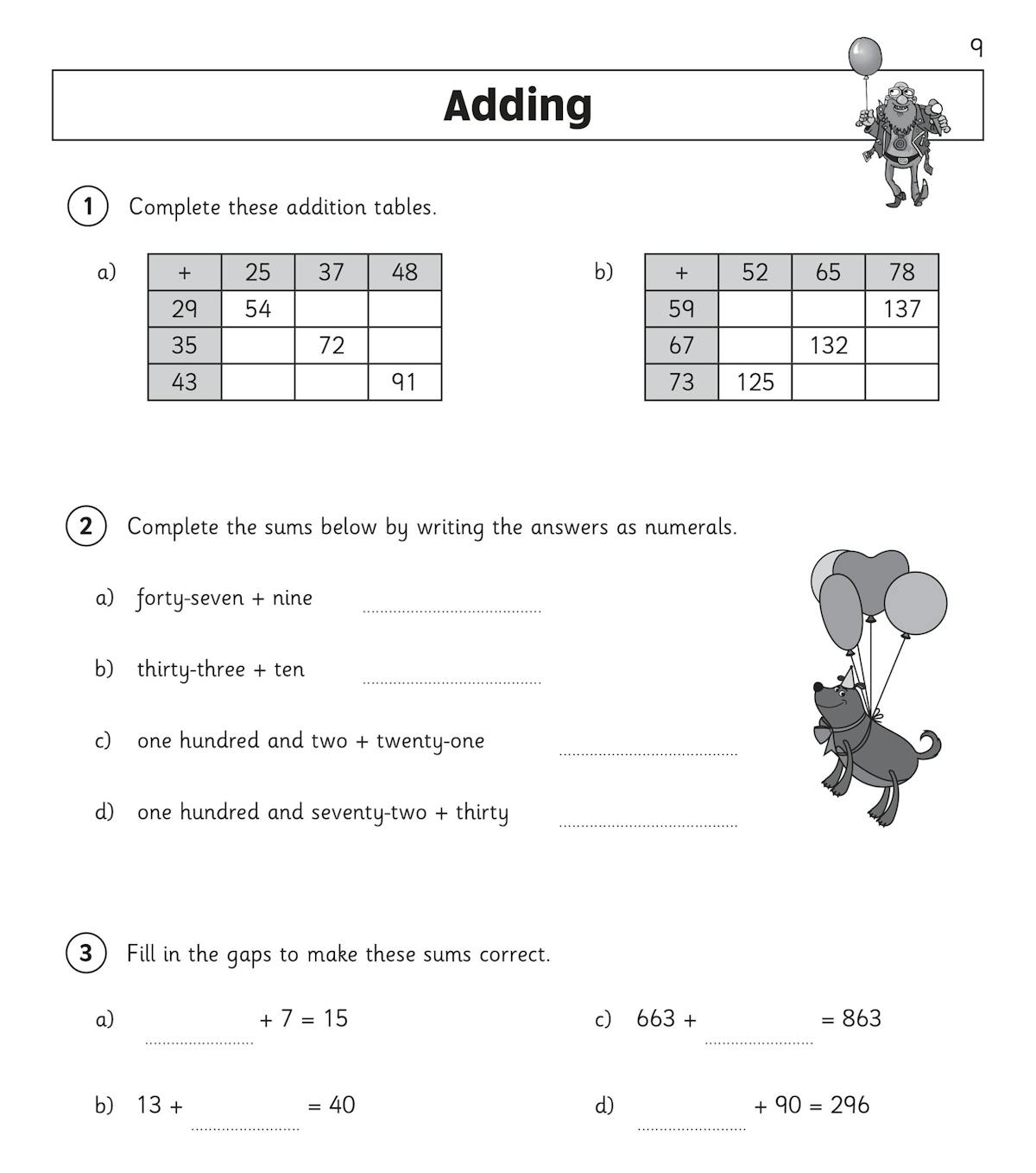 Sample page from Year 3 Maths Workout Book showing addition practice questions