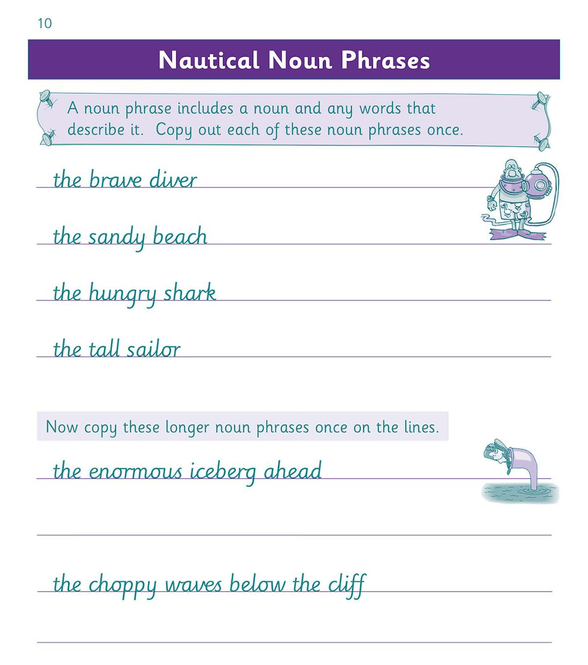 Contents page showing the wide range of handwriting exercises in the workbook
