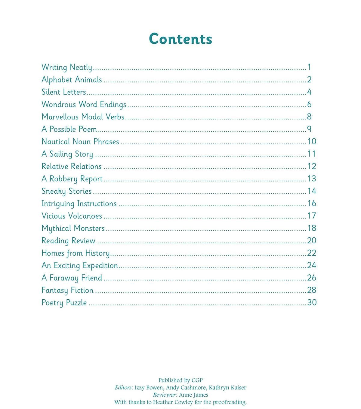 Sample handwriting exercise featuring nautical noun phrases with guided lines and illustrations