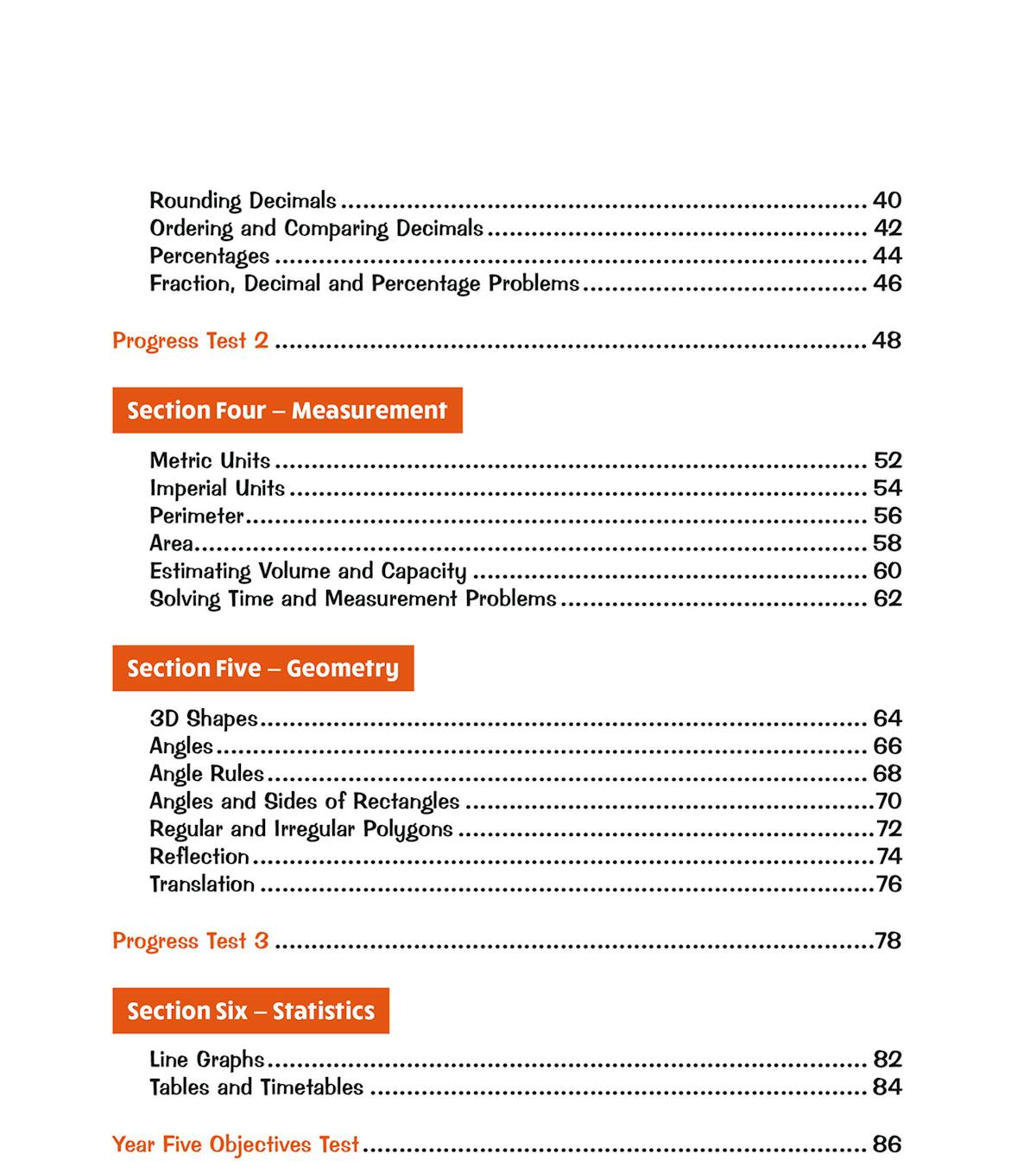 Contents page listing all sections and progress tests