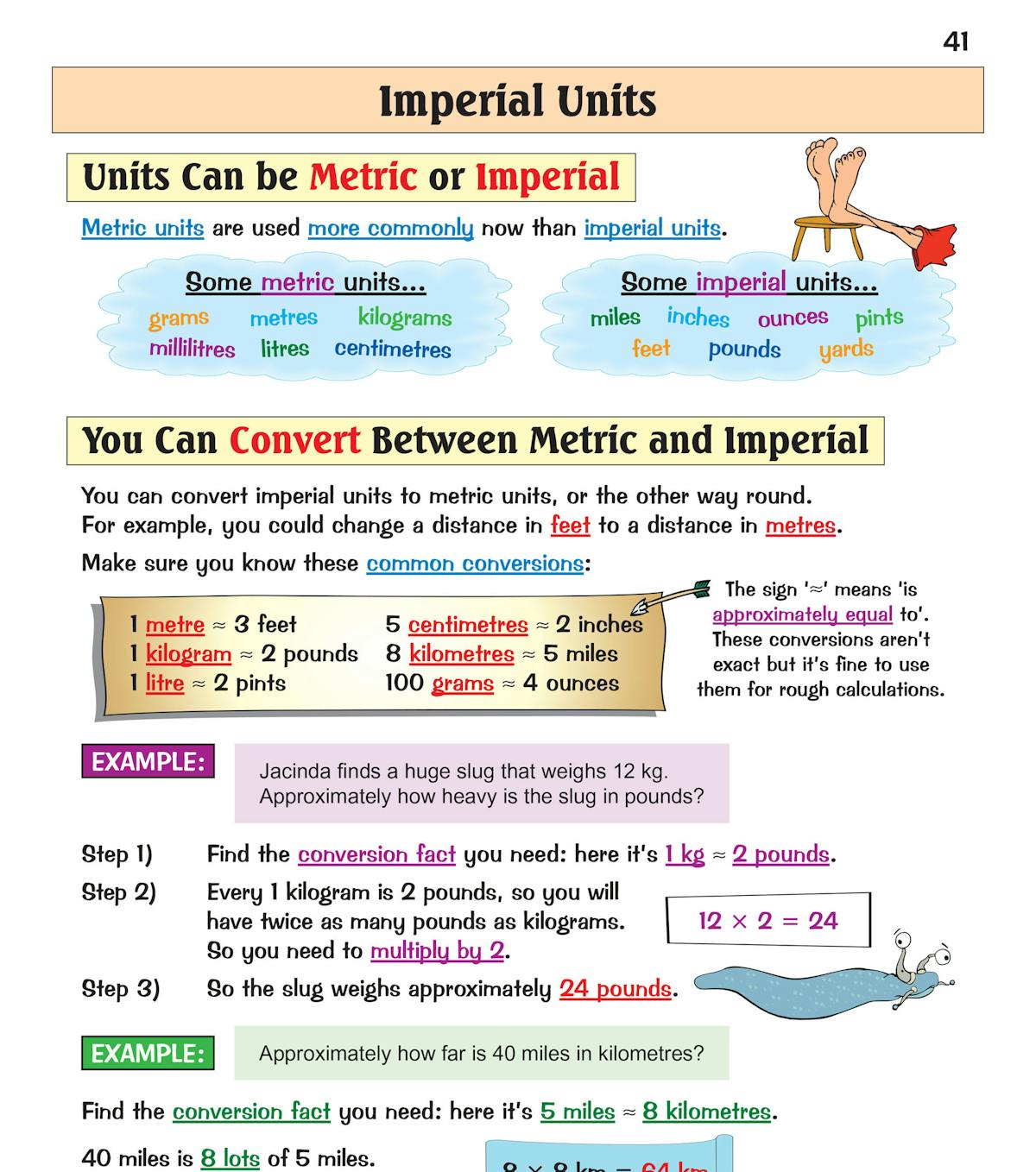 Sample page explaining imperial and metric unit conversions