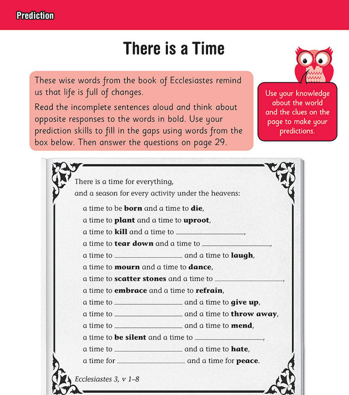 Sample comprehension exercise from the Year 6 Comprehension Workbook with text extract and questions