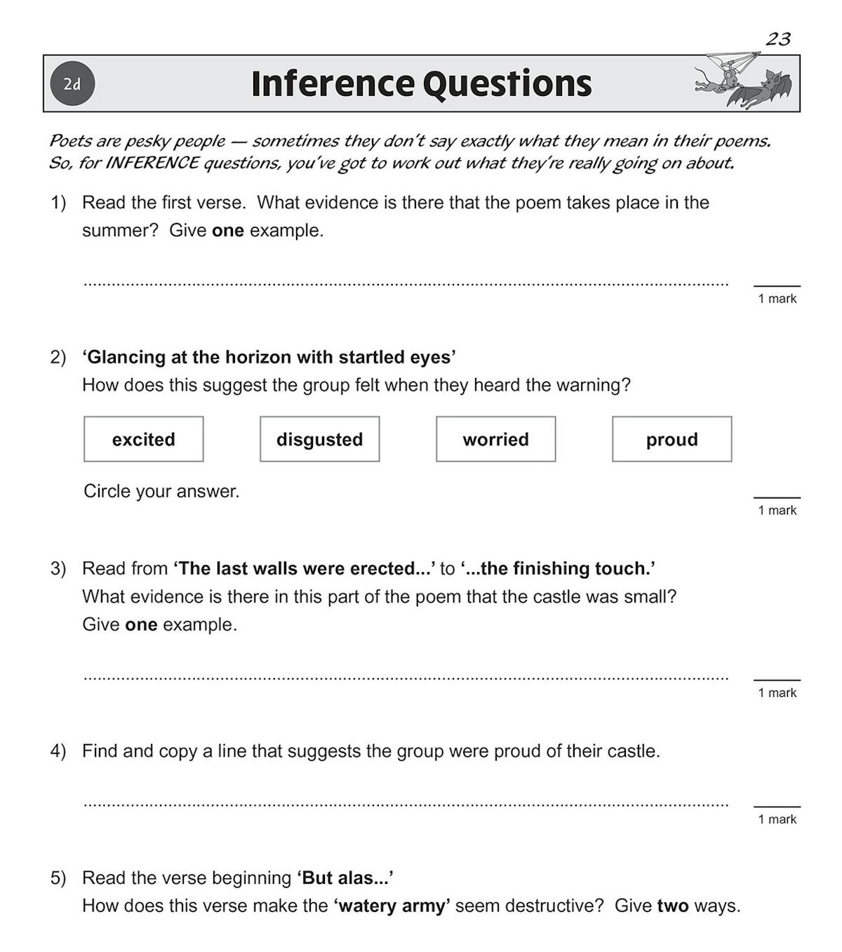 Sample inference questions page from Year 6 Reading SAT Buster Stretch Poetry