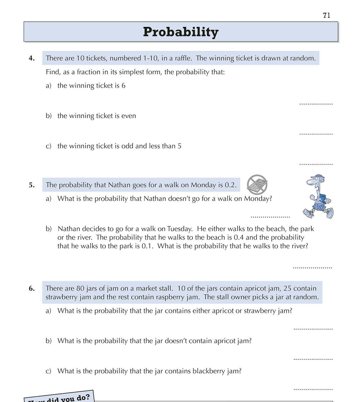 Year 7 Maths Targeted Workbook probability practice questions page