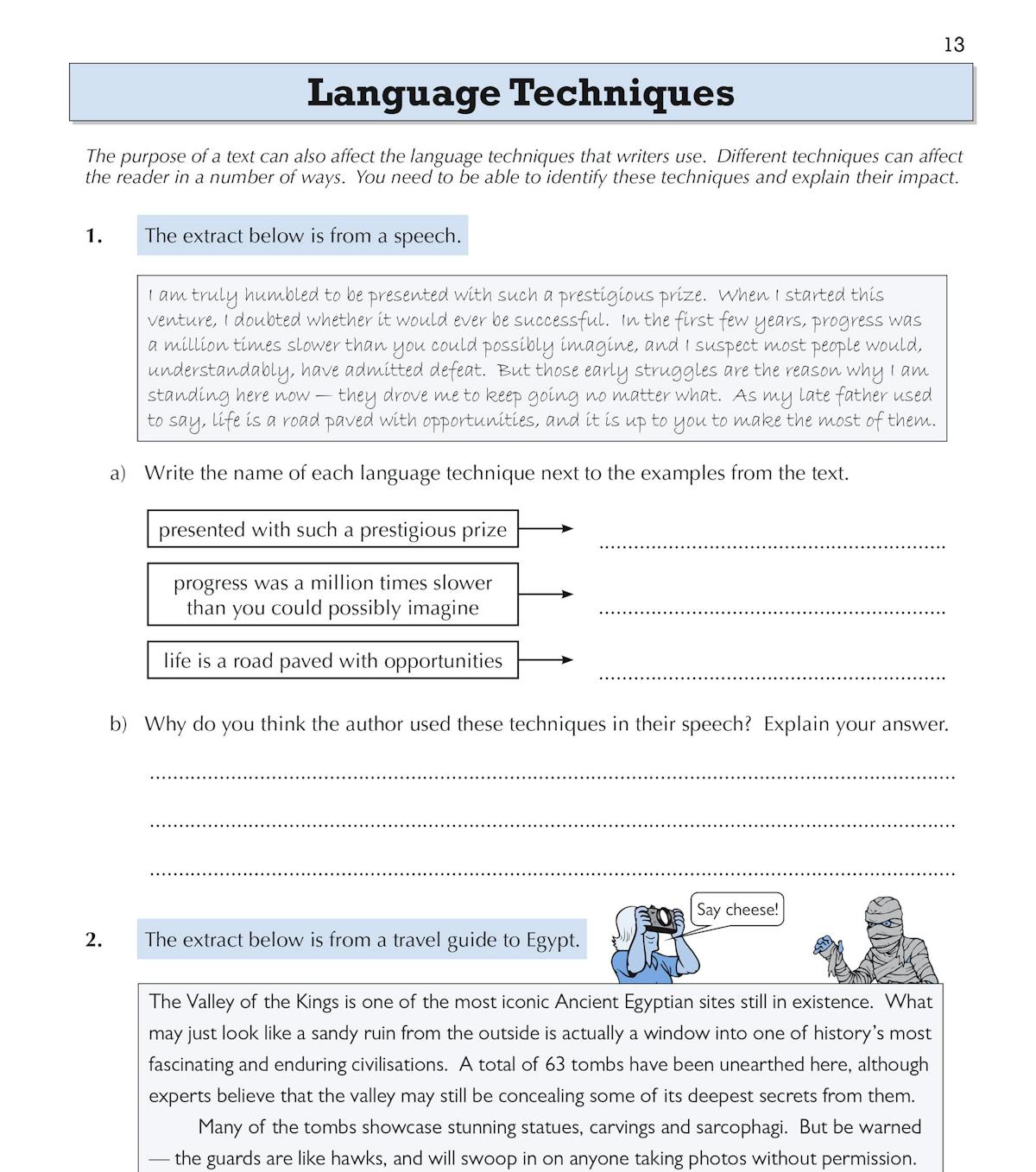 Year 8 English Targeted Workbook cover showing practice questions and activities