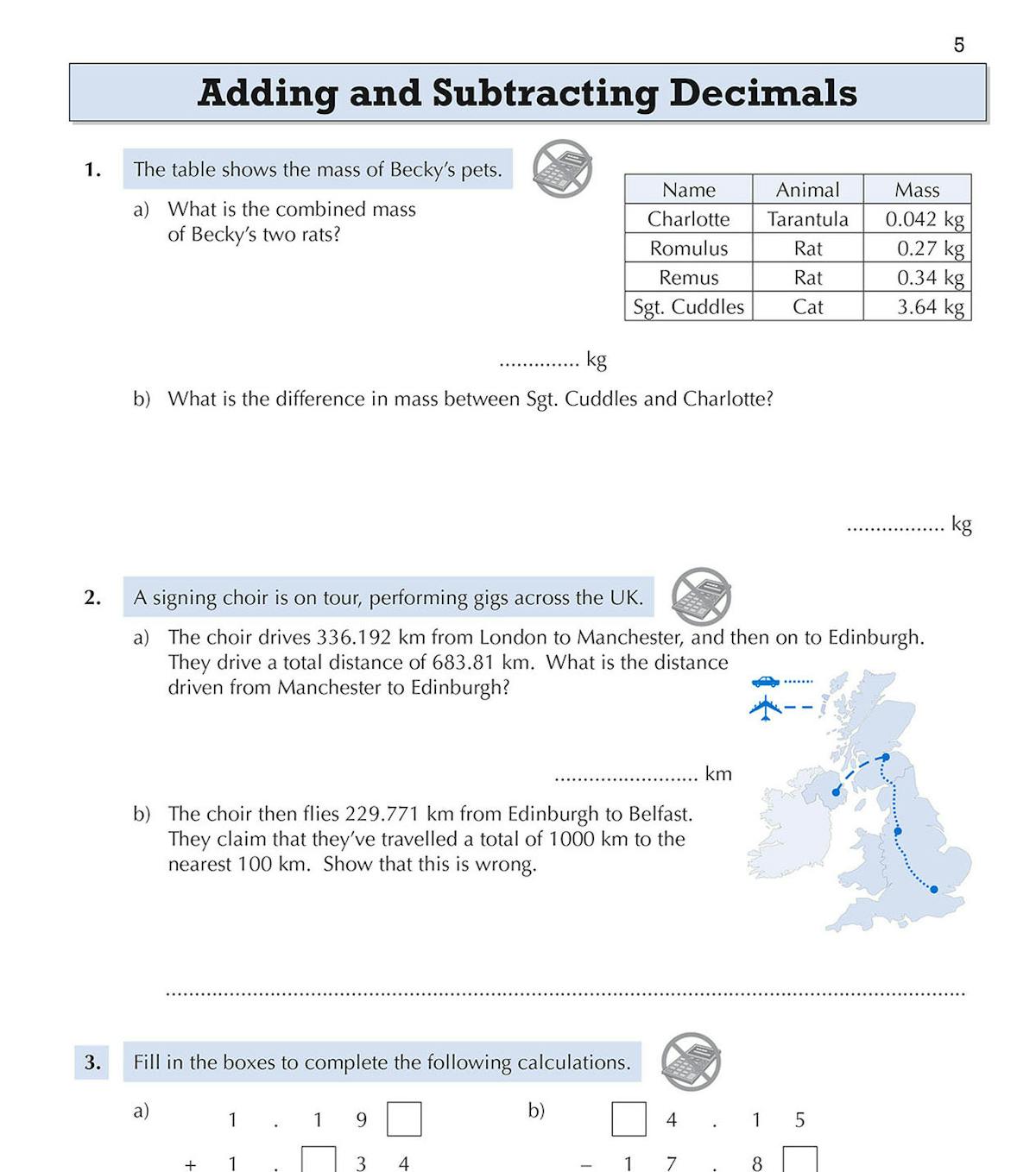 Sample pages from the Year 8 Maths Targeted Workbook displaying a variety of question types